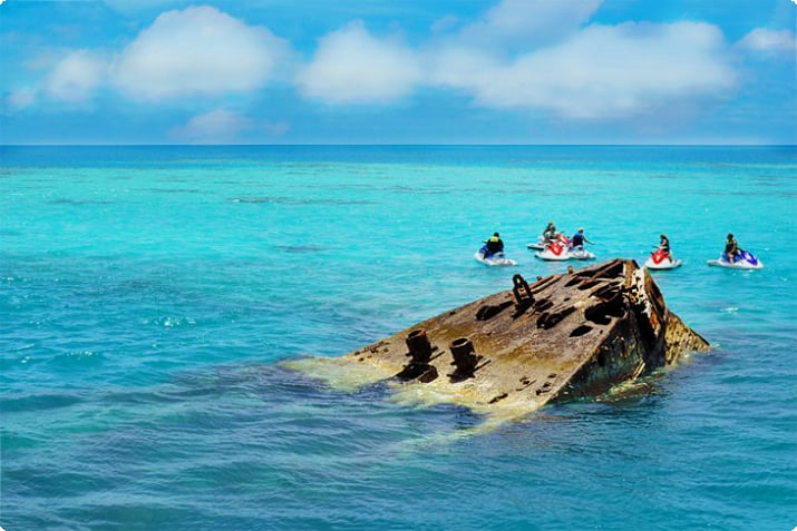 Partially submerged shipwreck in the waters off Bermuda