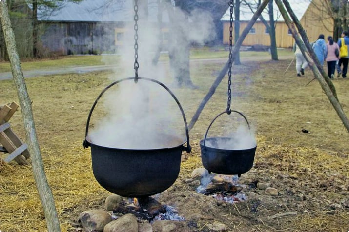 Boiling maple syrup at Westfield Heritage Village