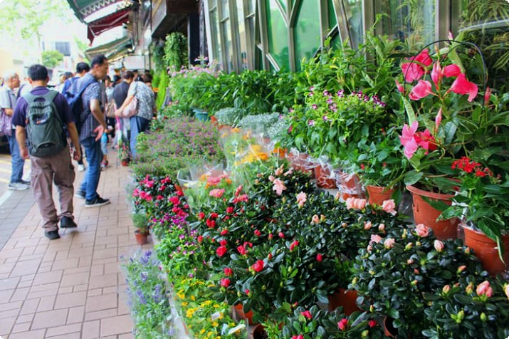 Цветочный рынок в Коулуне, рядом с недорогими отелями