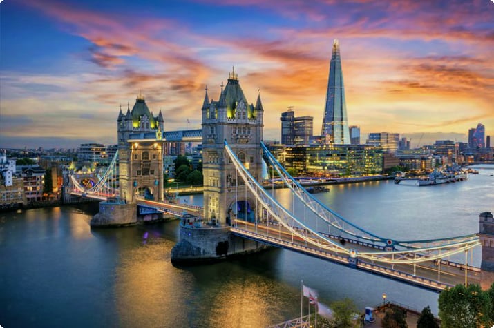 Luftaufnahme der London Bridge bei Sonnenuntergang