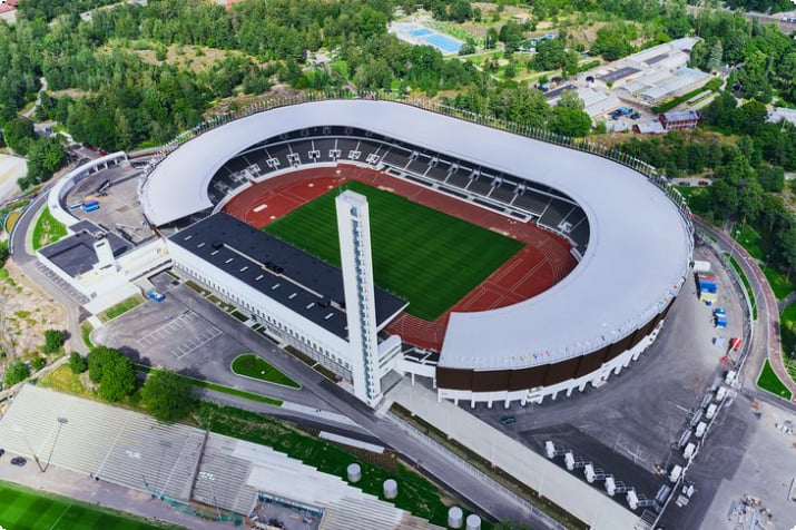 Вид с воздуха на Олимпийский стадион Хельсинки