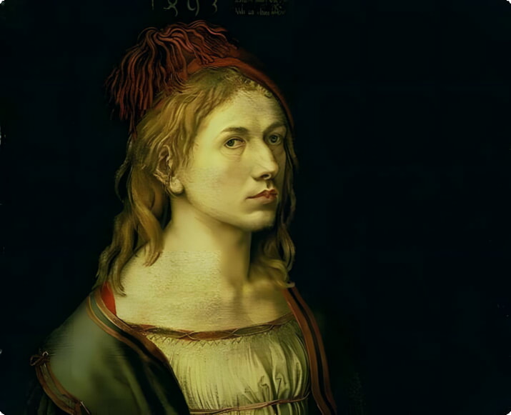 Portræt af kunstneren, der holder en Thistle af Albrecht Dürer (Richelieu Wing, værelse 101)