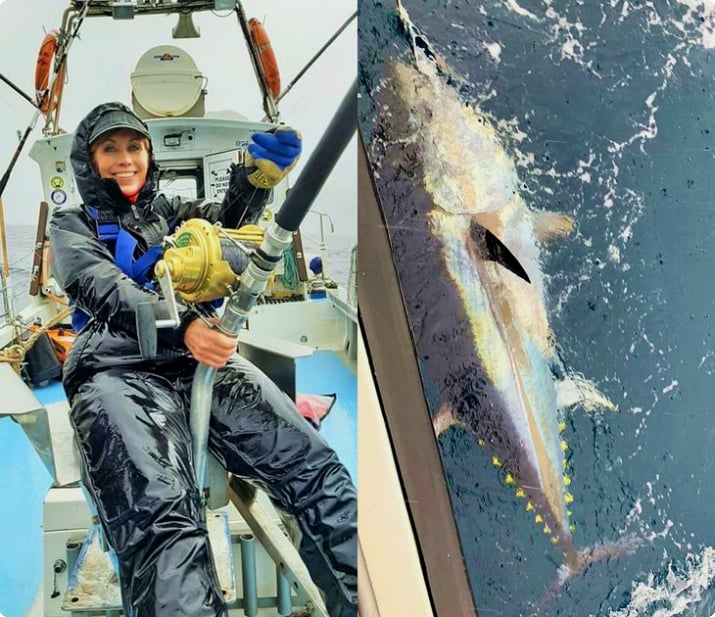 Anietra with a красивый синий тунец, пойманный у берегов Ирландии