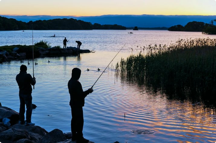 Рыбалка на закате в озере недалеко от национального парка Килларни