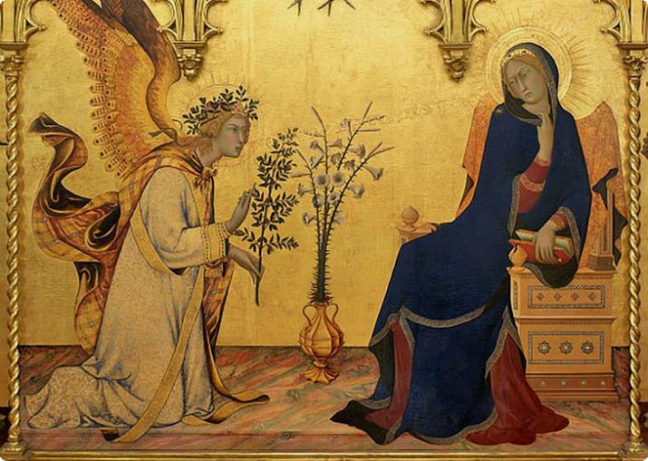 Anunciação de Simone Martini e Lippo Memmi (arte toscana do século XIV)