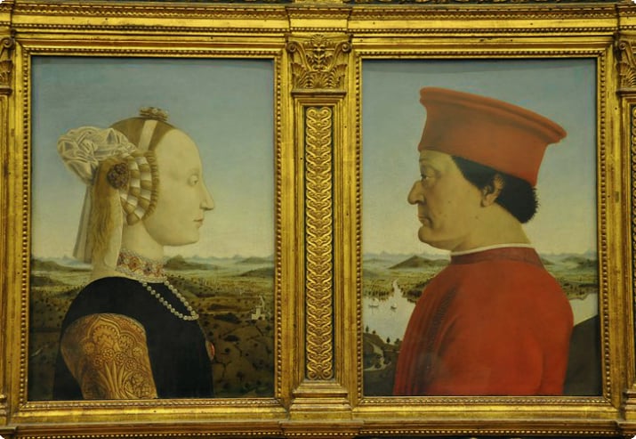 Piero della Francescan Urbinon herttua ja herttuattaren muotokuvia