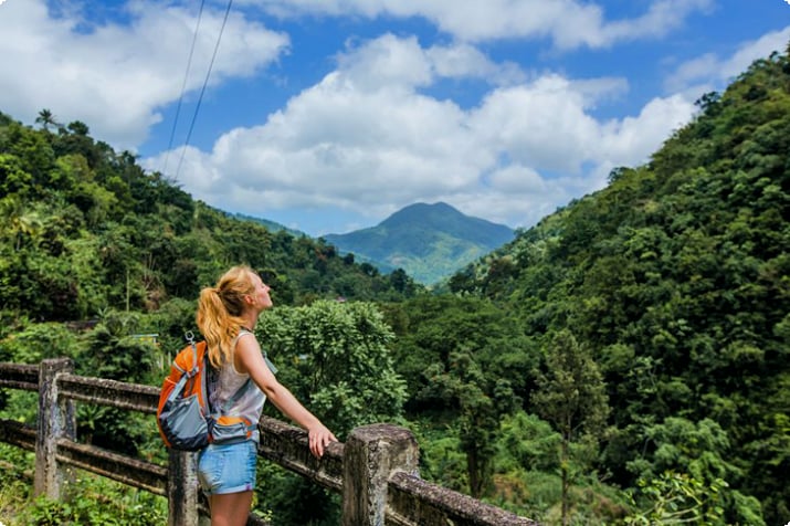 Een wandelaar geniet van het uitzicht in de Blue Mountains van Jamaica
