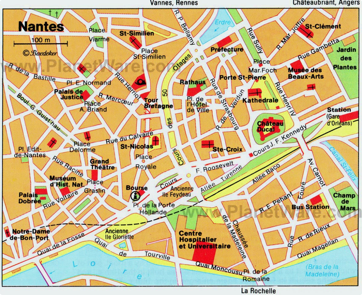 Karte von Nantes - Touristenattraktionen