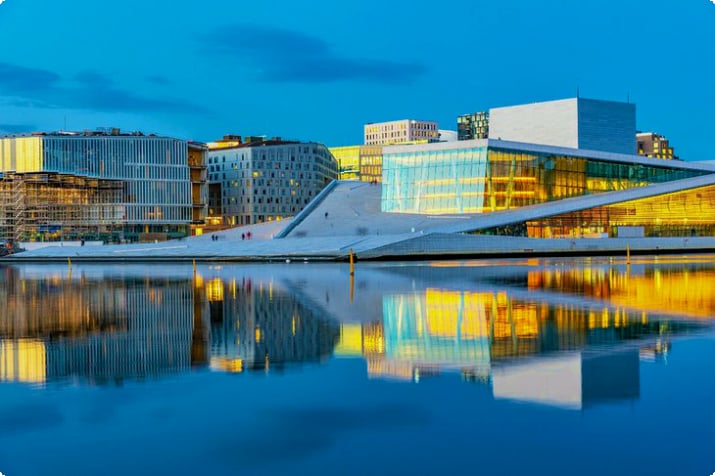 Blick auf das Opernhaus vom Wasser am Oslofjord