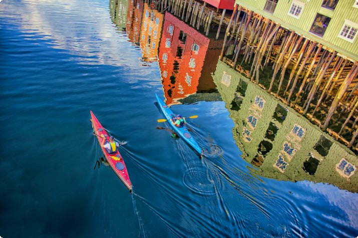 Kayakers explorando Trondheim