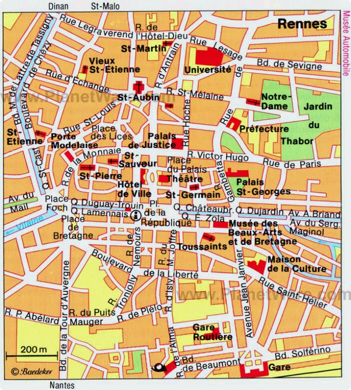 Карта Ренна — туристические достопримечательности