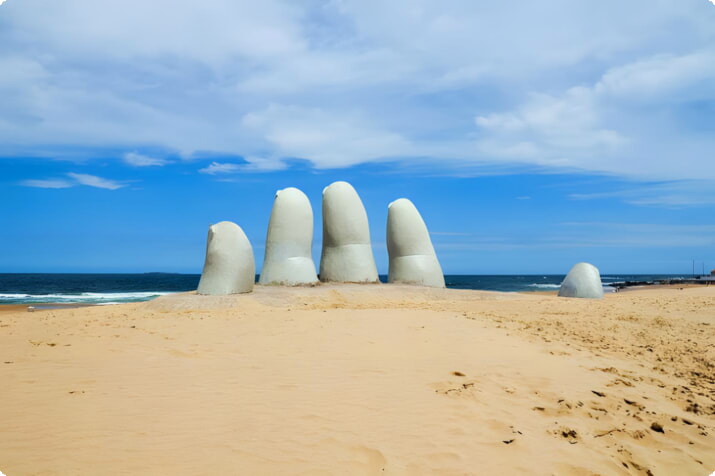 Hand sculpture on the beach at Punta del Este