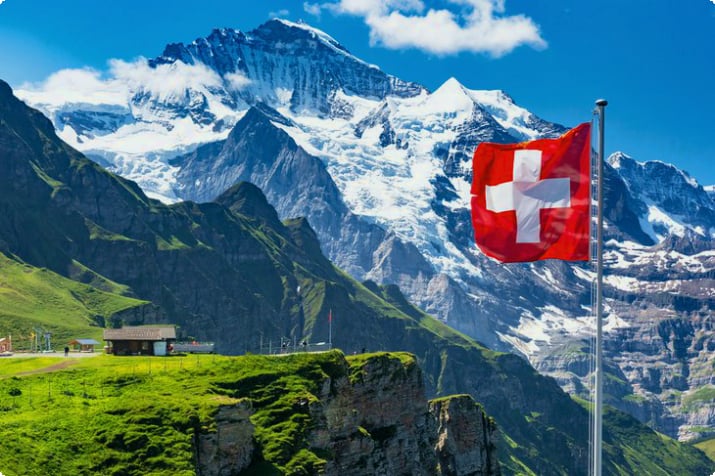 Zicht op de Jungfrau vanaf Männlichen in de zomer
